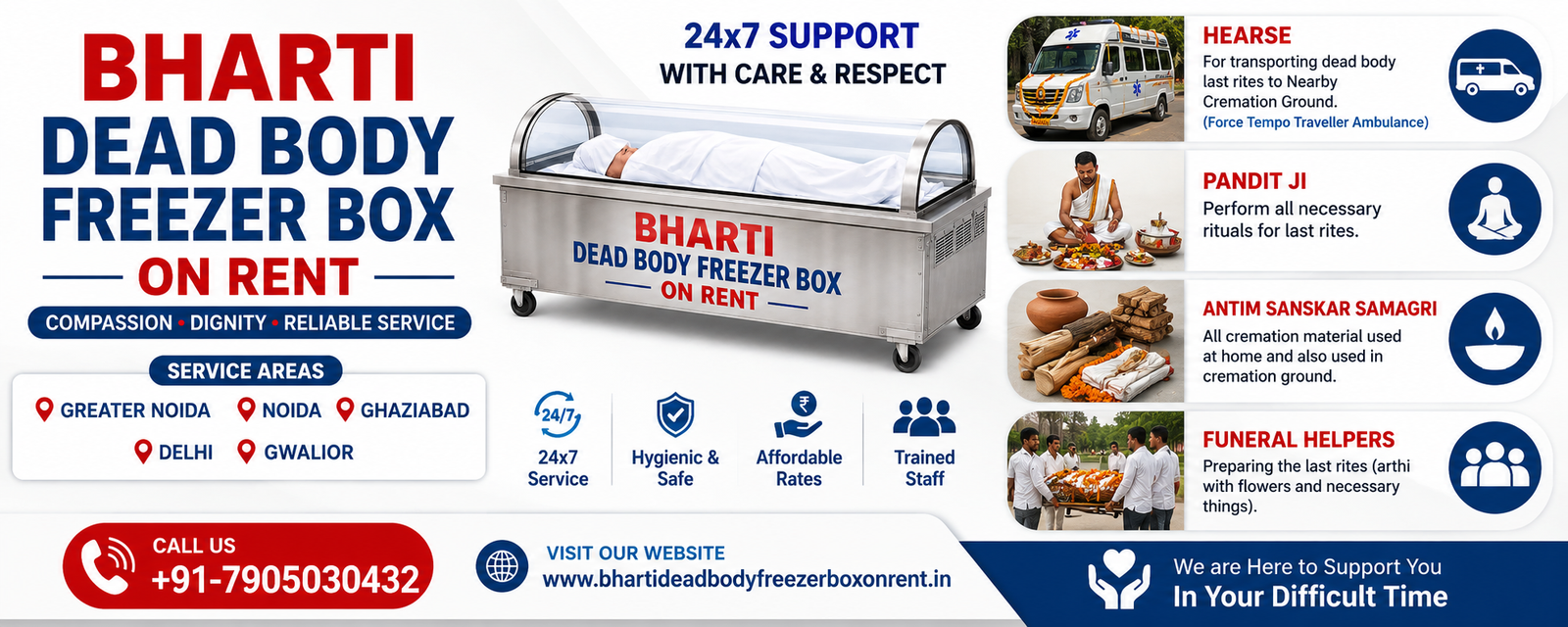 Dead body freezer box rental service